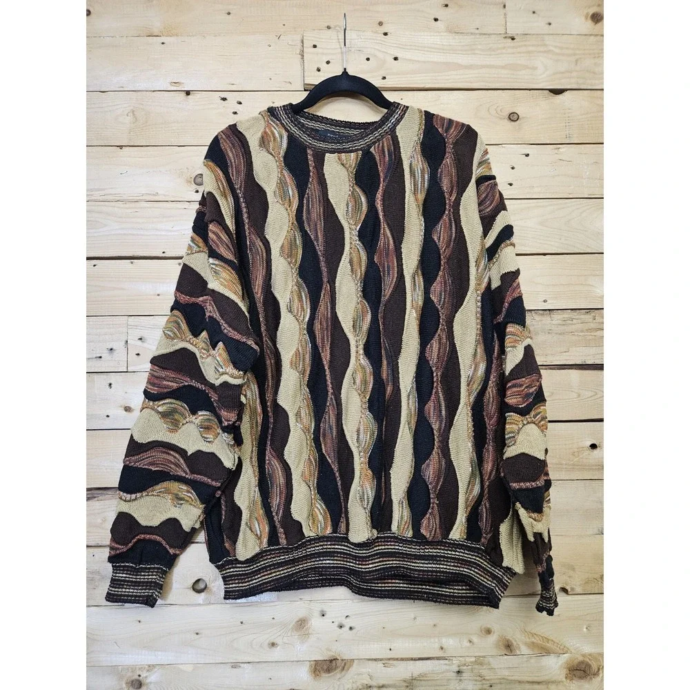Vintage Protege Men's Sweater Size XL Textured 3D Knit Brown USA 90's Neutral